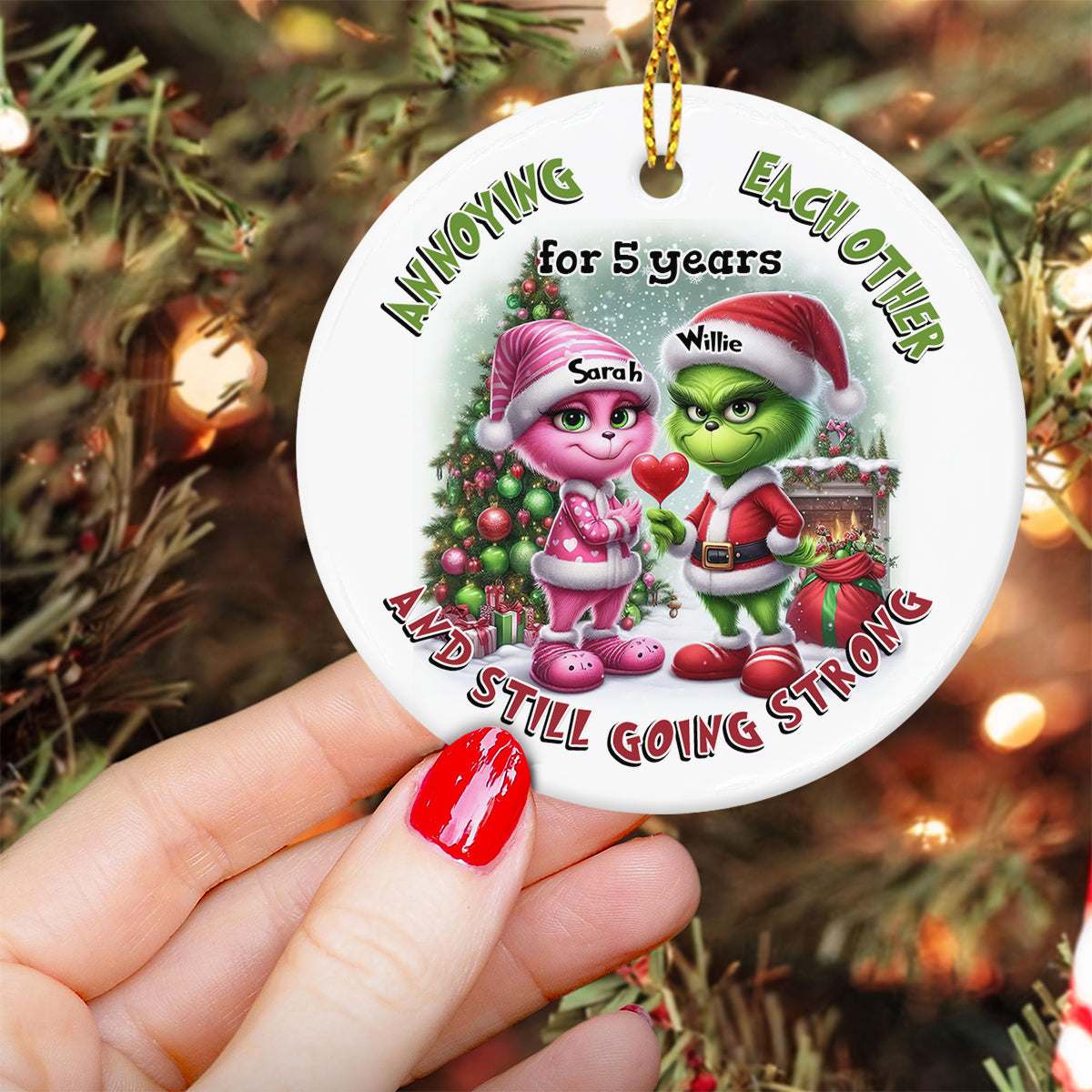 Personalized Ceramic Christmas Ornament Annoying Each Other Gift for Couple Ceramic Circle Ornament GradoCreations