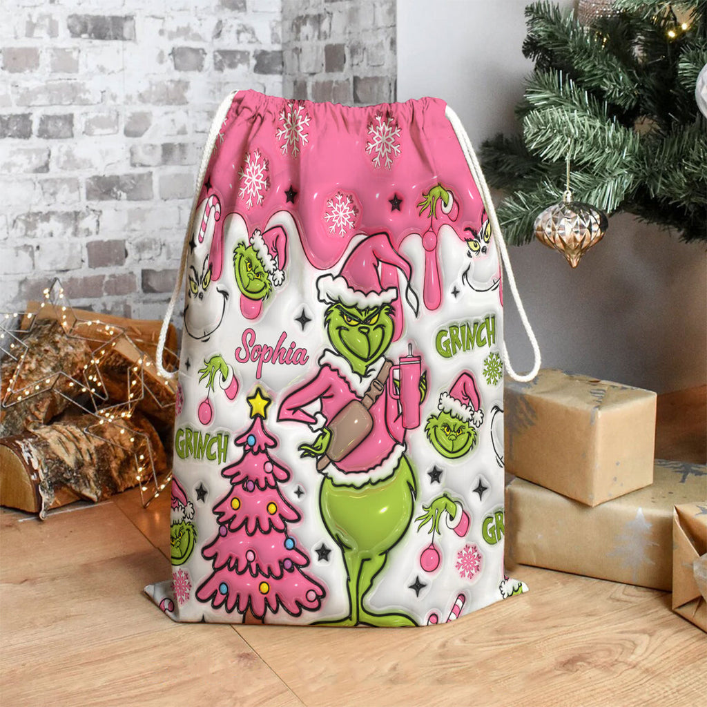Personalized Grinch Drawstring Tote Bag Custom Name Christmas Gift Drawstring Tote Bag GradoCreations