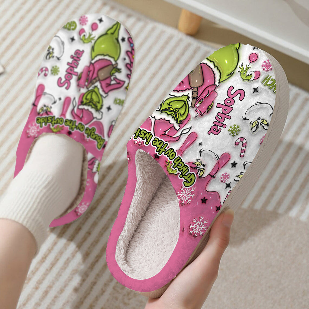 Personalized Grinch Slippers Custom Name Cozy Holiday Gift Slippers GradoCreations