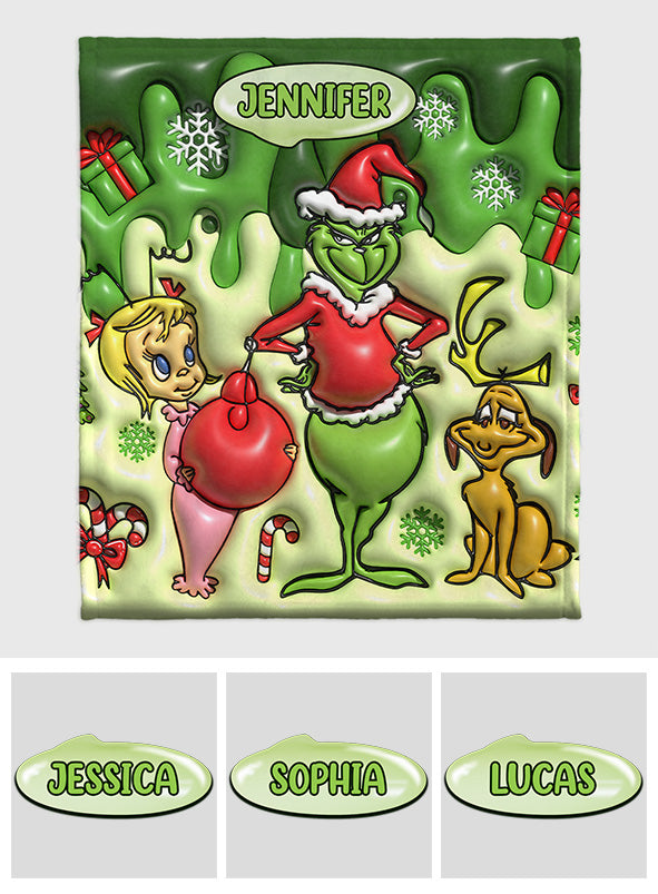 Personalized Grinch Christmas Blanket Custom Name Gift Blanket GradoCreations