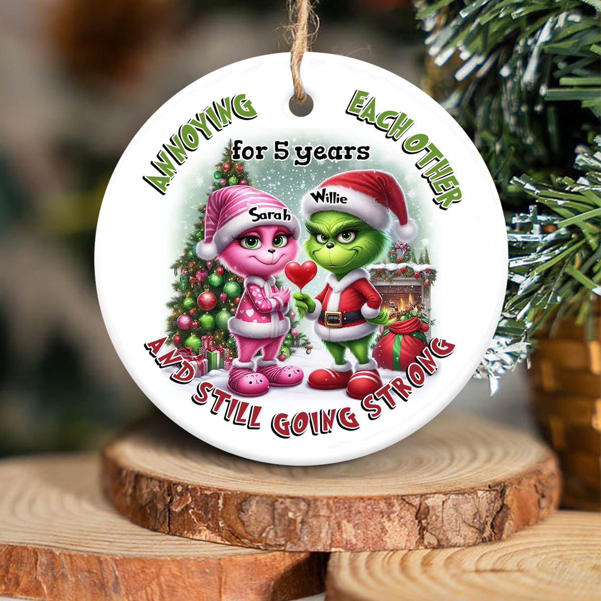 Personalized Ceramic Christmas Ornament Annoying Each Other Gift for Couple Ceramic Circle Ornament GradoCreations