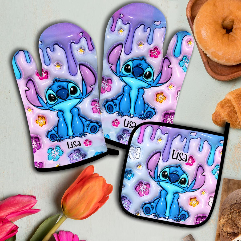 Personalized Ohana Oven Mitts & Pot Holder Set Custom Name Gift for Home Oven Mitts & Pot Holder Set GradoCreations