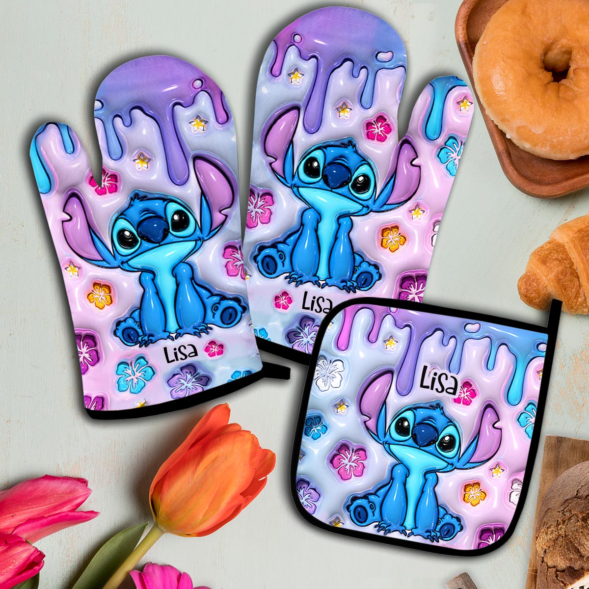 Personalized Ohana Oven Mitts & Pot Holder Set Custom Name Gift for Home Oven Mitts & Pot Holder Set GradoCreations