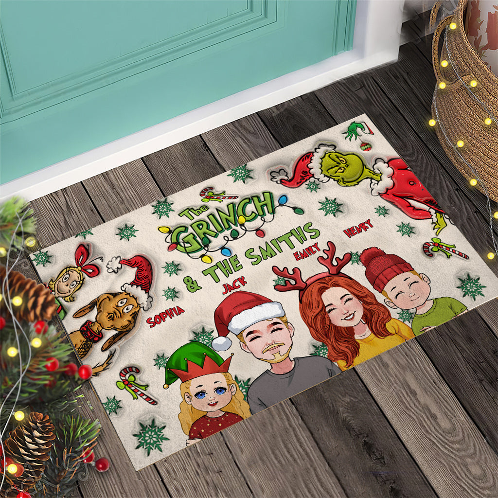 Personalized Grinch Family Doormat Custom Holiday Decor Doormat GradoCreations