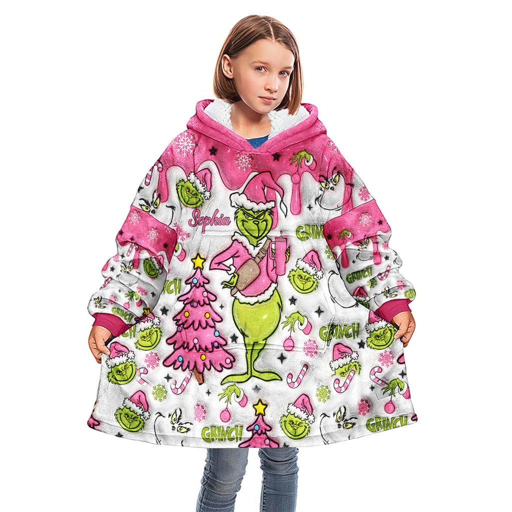 Personalized Grinch Blanket Hoodie Custom Name Gift for Christmas Blanket Hoodie GradoCreations