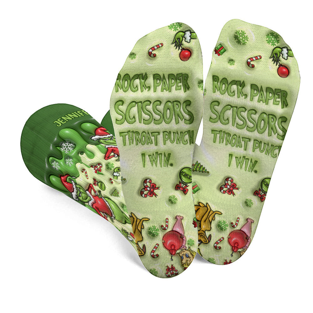 Personalized Grinch Socks Custom Name Christmas Gift Socks GradoCreations