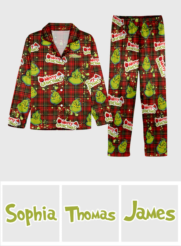 Personalized Merry Grinchmas Button Down Pajamas for Couples Button Down Pajamas GradoCreations