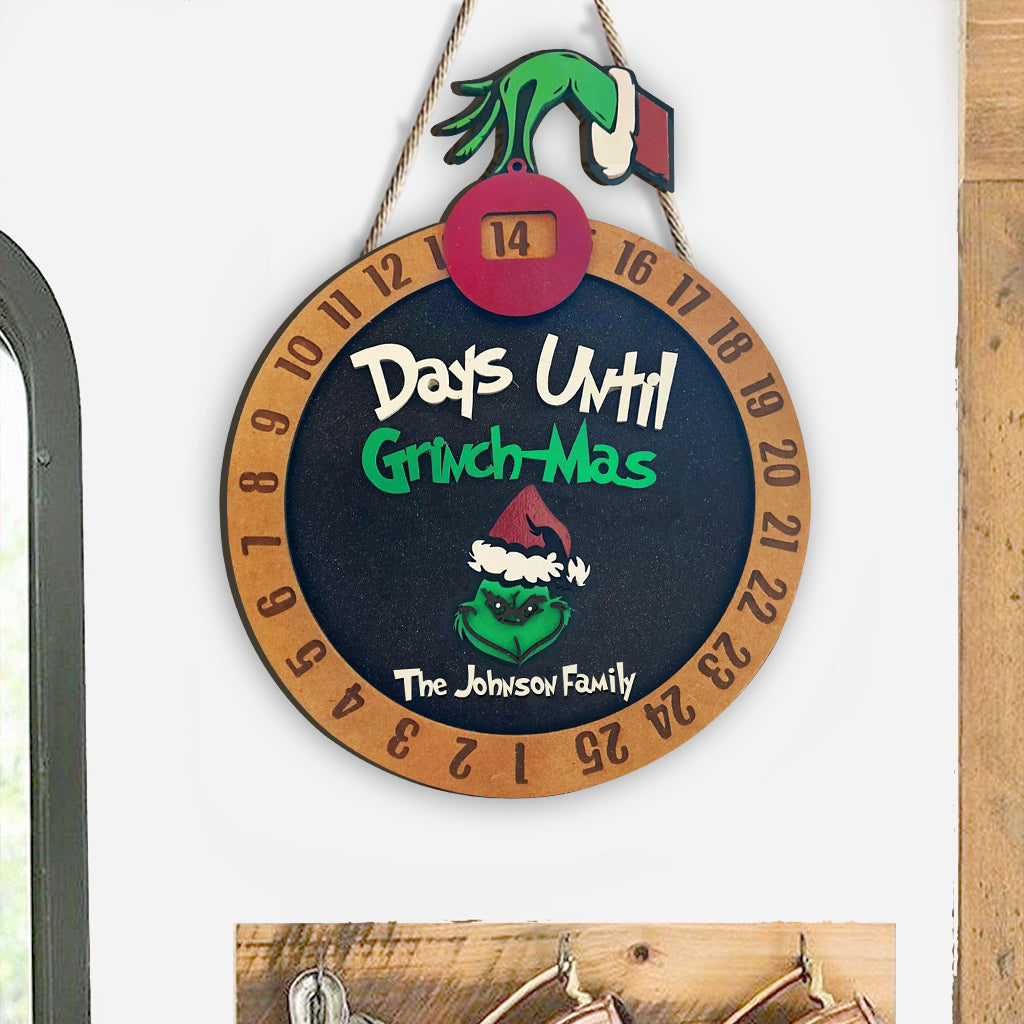 Personalized Grinch Christmas Countdown Sign for Family Christmas Countdown Wood Sign 1 GradoCreations