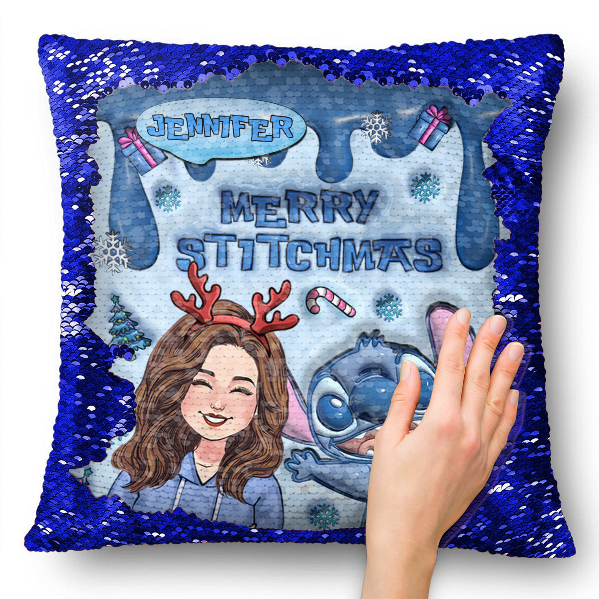 Personalized Sequin Pillow Cover Merry Christmas Gift for Mom Sequin Pillow Cover GradoCreations
