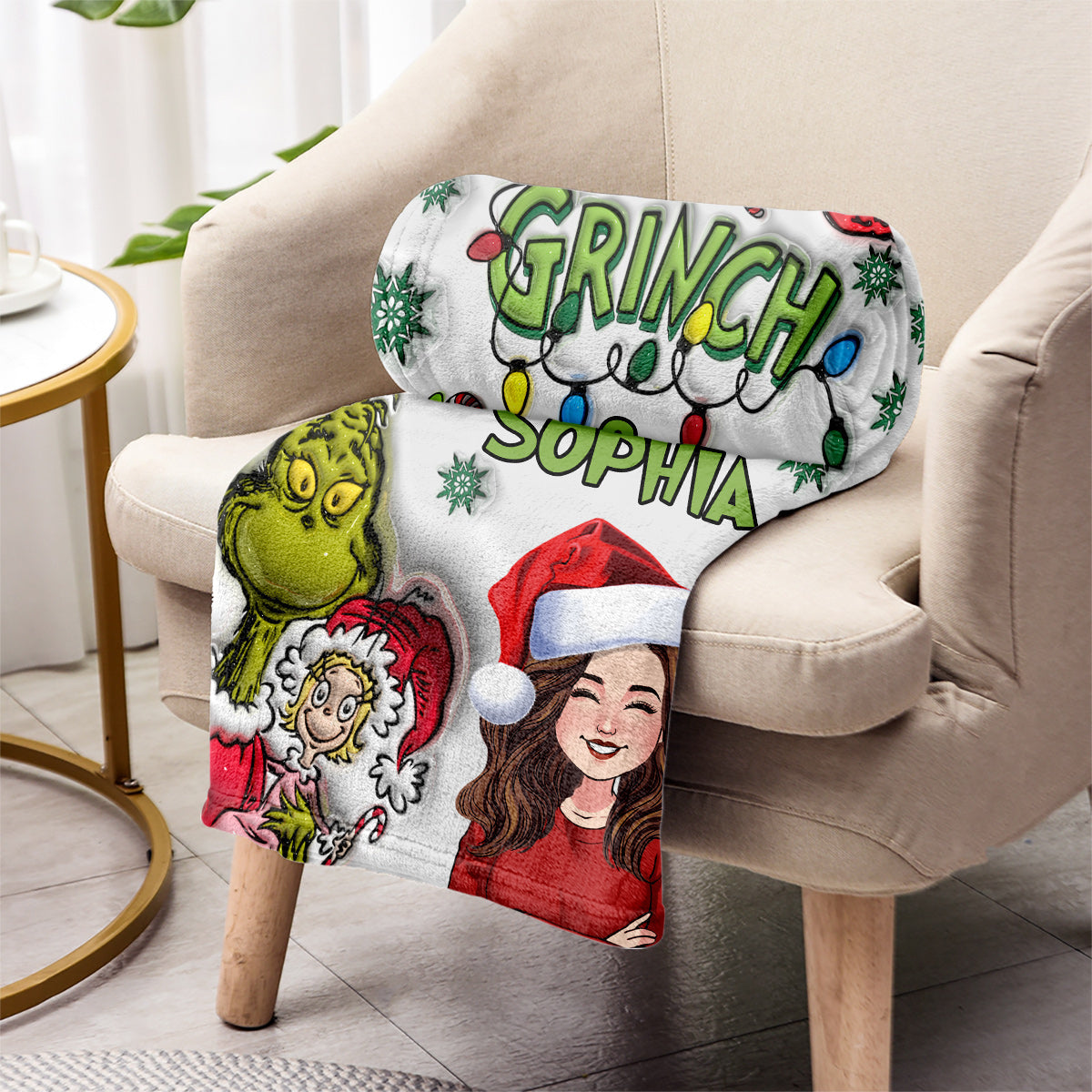 Personalized Grinch Christmas Blanket Custom Name Gift Blanket GradoCreations