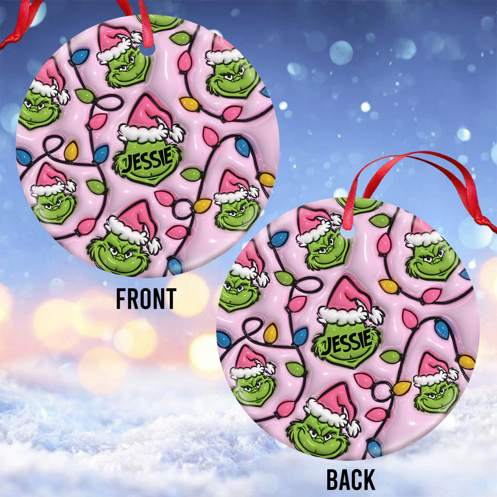 Personalized Grinch Christmas Ceramic Circle Ornament for Kids Ceramic Circle Ornament GradoCreations