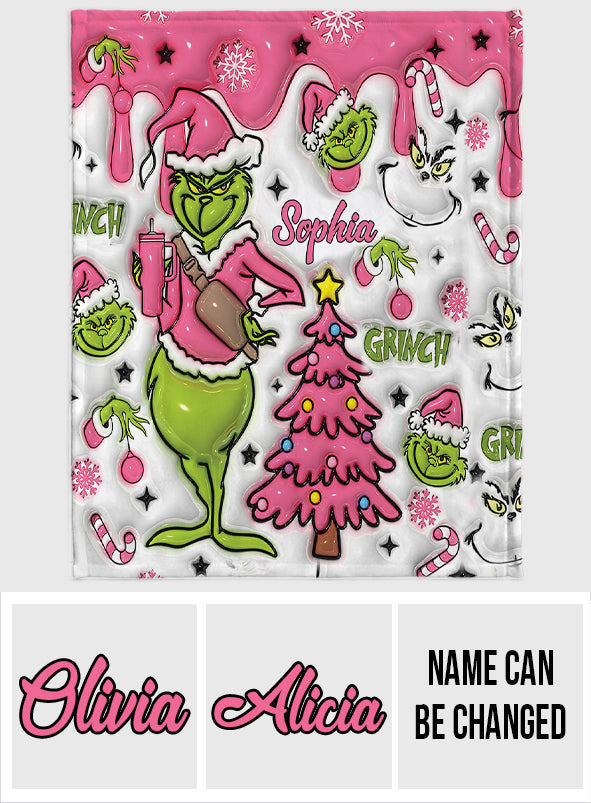 Personalized Snowflakes Grinch Blanket Custom Name Gift for Christmas Blanket GradoCreations