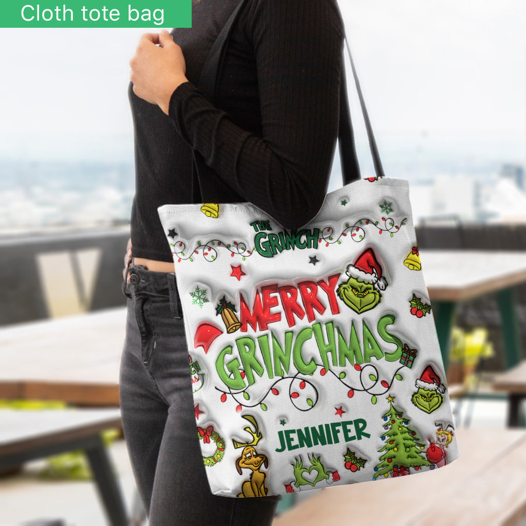 Personalized Grinch Christmas Tote Bag Custom Name Gift Tote Bag GradoCreations