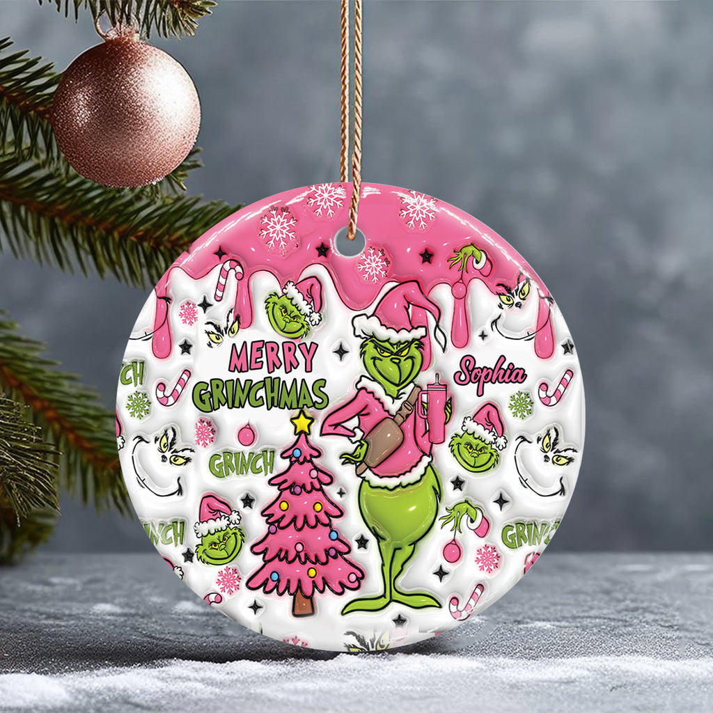 Personalized Merry Grinchmas Ceramic Ornament Gift for Christmas Ceramic Circle Ornament GradoCreations