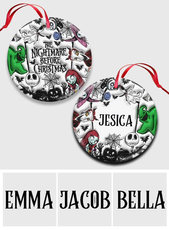 Personalized Nightmare Before Christmas Ceramic Ornament for Holiday Decor Ceramic Circle Ornament GradoCreations