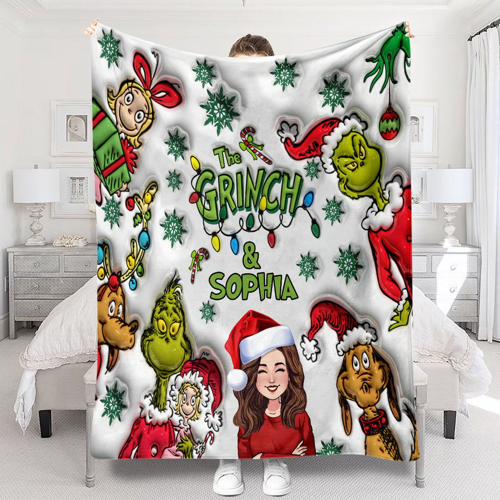 Personalized Grinch Christmas Blanket Custom Name Gift Blanket GradoCreations