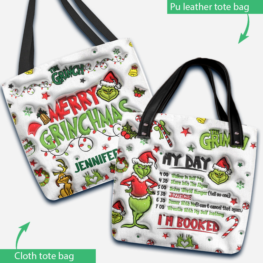 Personalized Grinch Christmas Tote Bag Custom Name Gift Tote Bag GradoCreations
