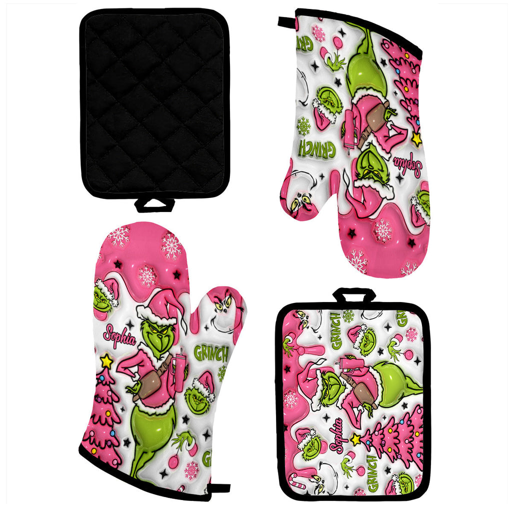Personalized Merry Grinchmas Oven Mitts & Pot Holder Set for Christmas Oven Mitts & Pot Holder Set GradoCreations
