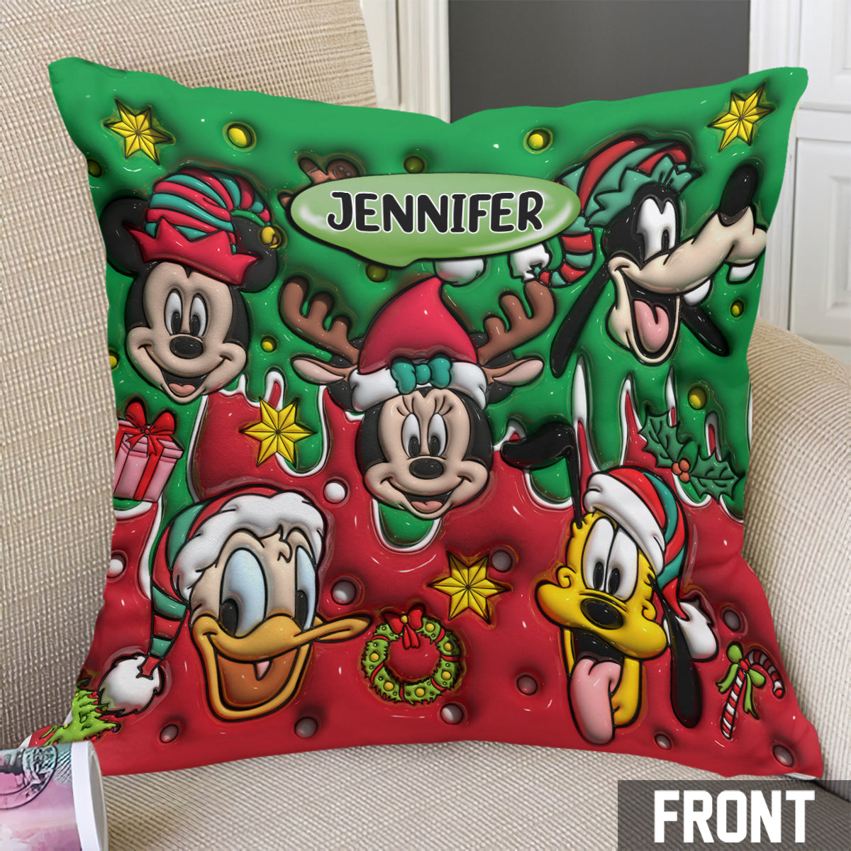 Personalized Christmas Mouse Throw Pillow Custom Name Gift Throw Pillow GradoCreations