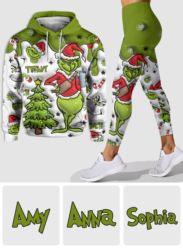 Personalized Grinch Hoodie and Leggings Set Christmas Gift Hoodie & Leggings GradoCreations
