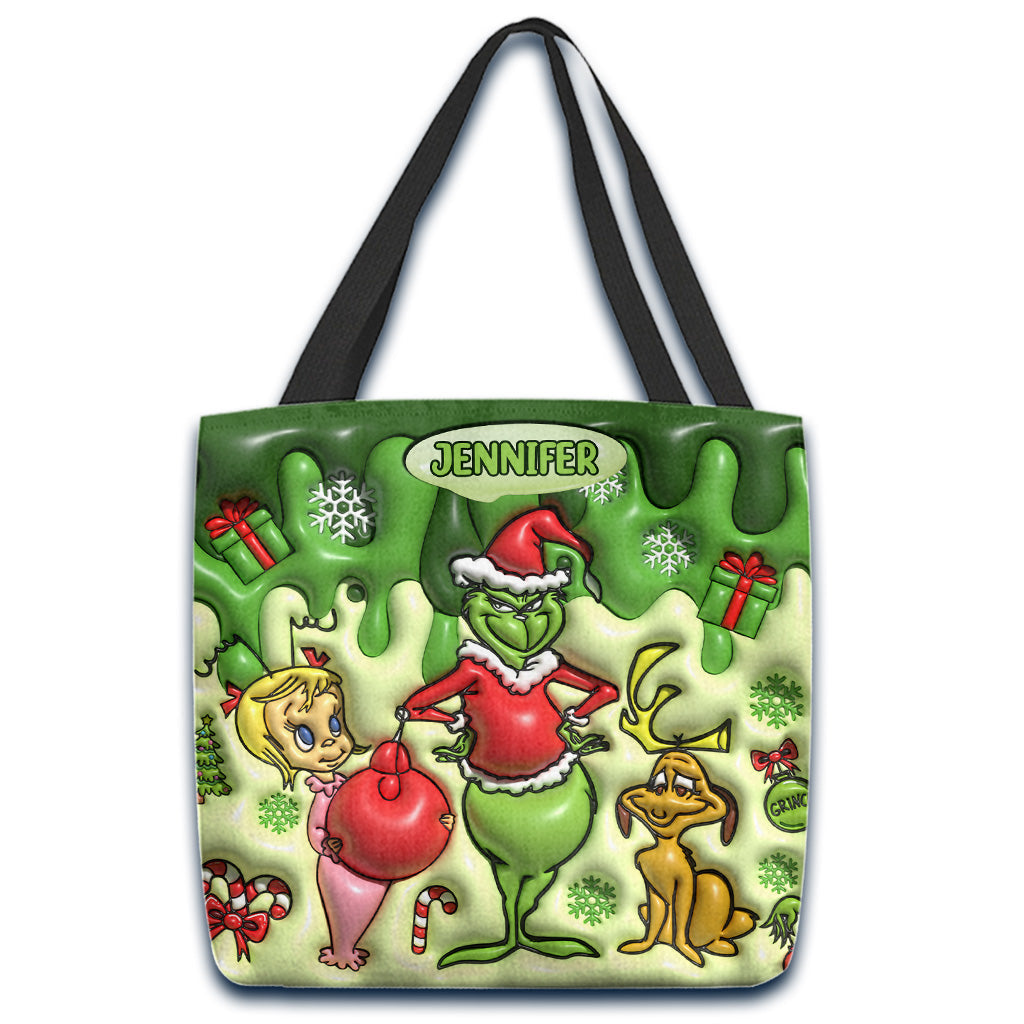 Personalized Merry Grinchmas Tote Bag Custom Name Gift for Christmas Tote Bag GradoCreations