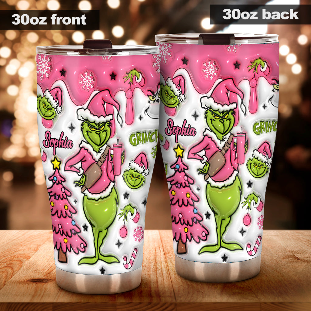 Personalized Stainless Steel Grinch Tumbler with Name for Christmas Tumbler GradoCreations
