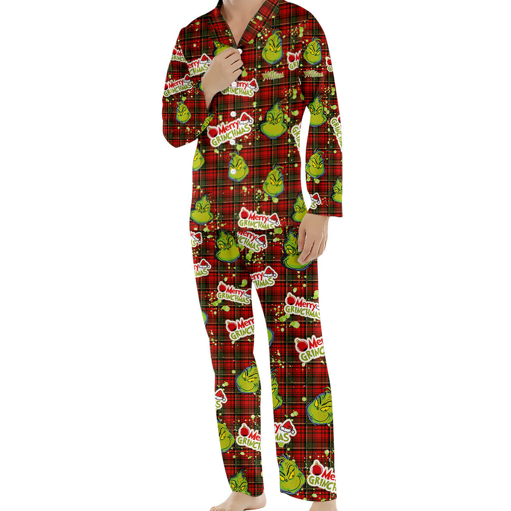 Personalized Merry Grinchmas Button Down Pajamas for Couples Button Down Pajamas GradoCreations