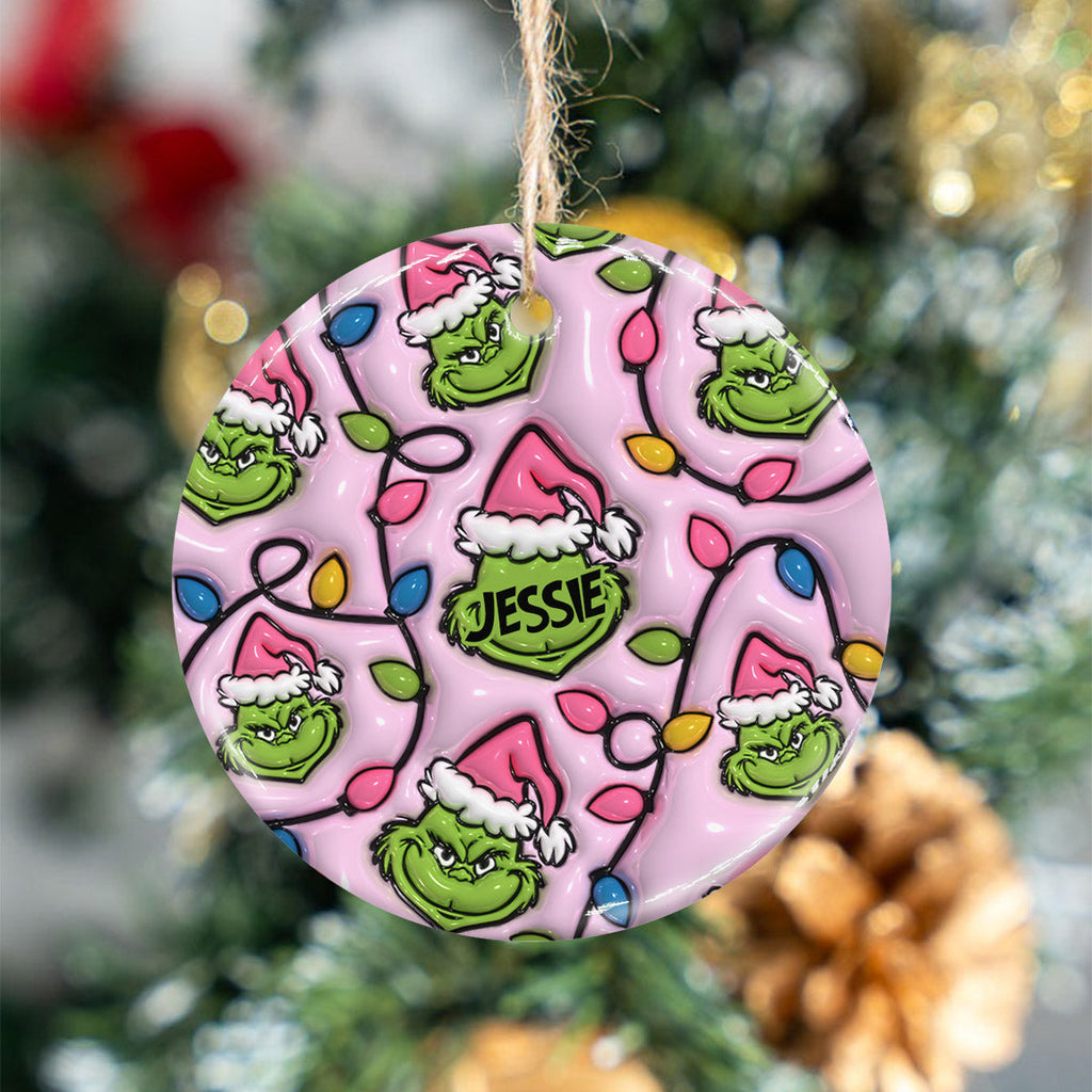 Personalized Grinch Christmas Ceramic Circle Ornament for Kids Ceramic Circle Ornament GradoCreations