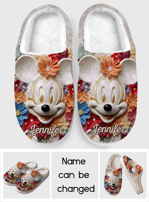 Personalized Mouse Slippers with Custom Name Floral Design Gift Slippers GradoCreations