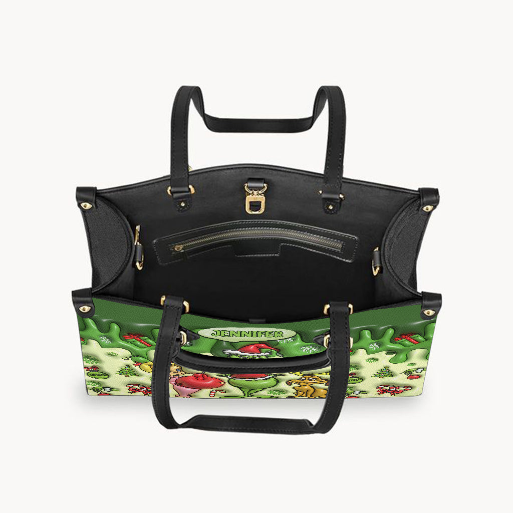 Personalized Grinchmas Leather Handbag Unique Gift for Mom Leather Handbag GradoCreations