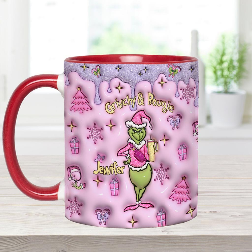 Personalized Grinchy & Bougie Accent Mug Custom Name Gift for Christmas Accent Mug GradoCreations