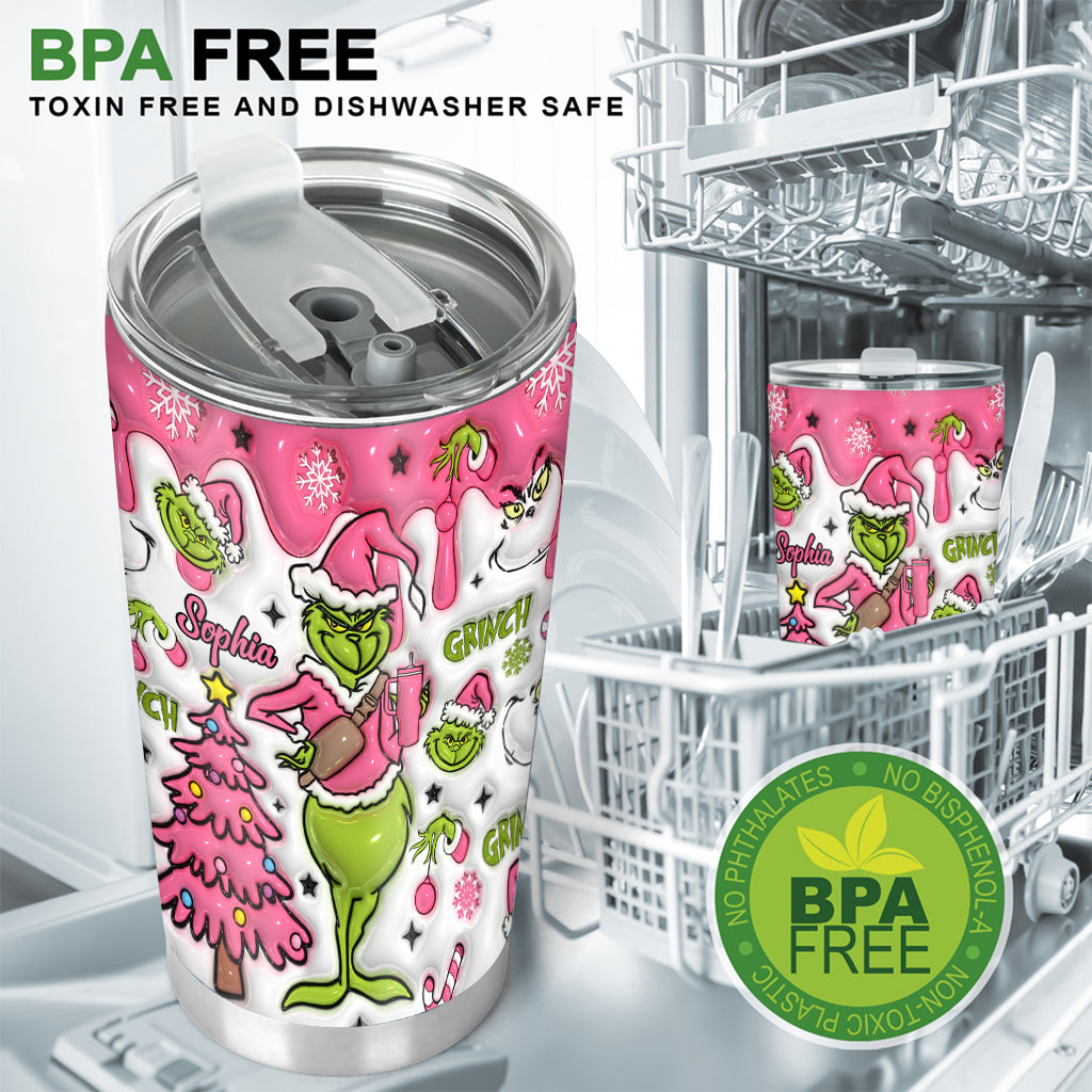 Personalized Stainless Steel Grinch Tumbler with Name for Christmas Tumbler GradoCreations