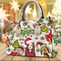Customized Grinch Pattern Leather Handbag for Women - Unique Gift Leather Handbag GradoCreations