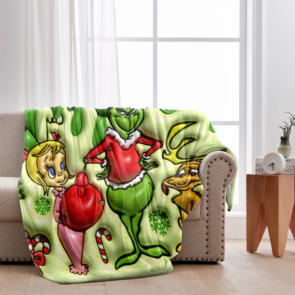 Personalized Grinch Christmas Blanket Custom Name Gift Blanket GradoCreations