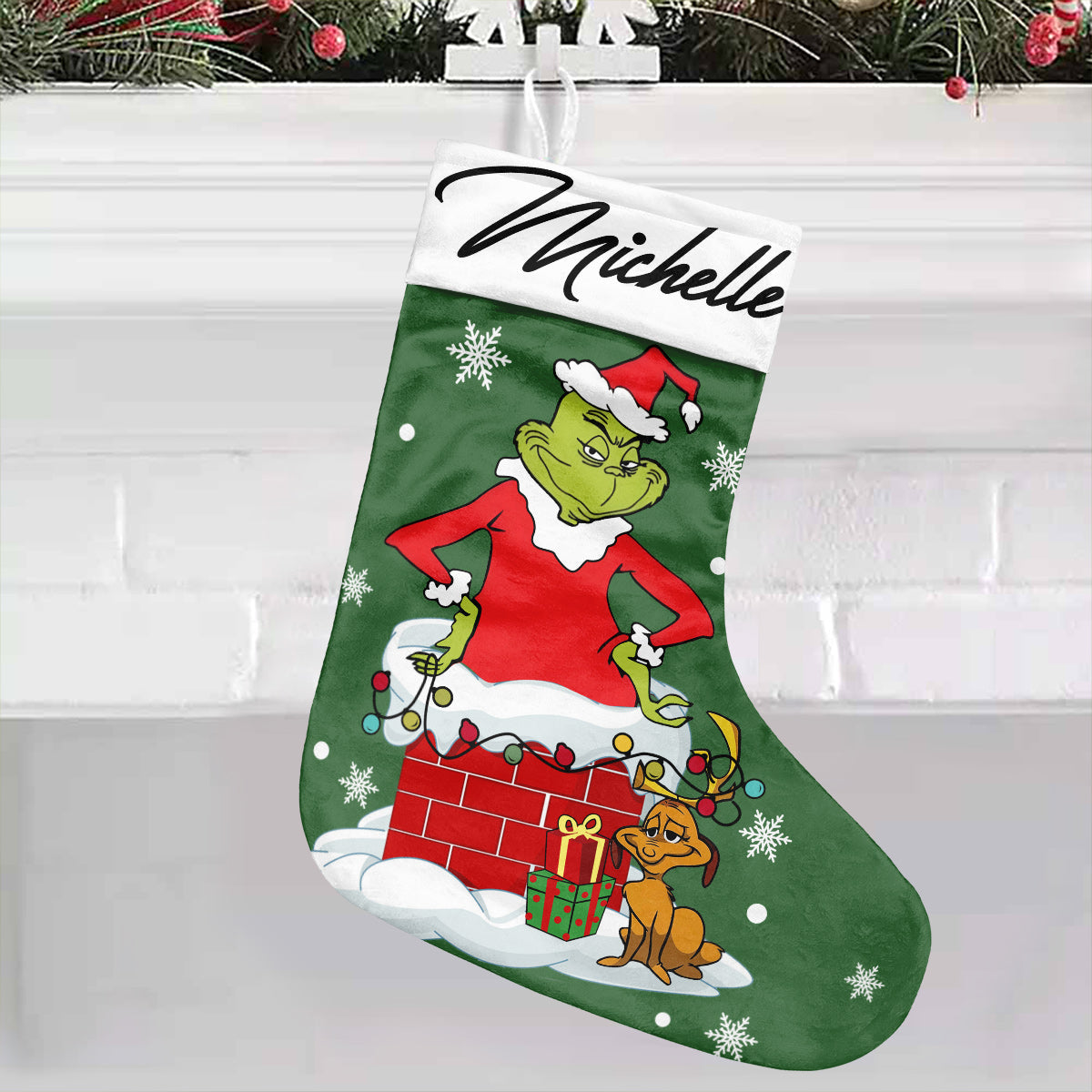 Personalized Grinch Christmas Stocking Custom Name Holiday Decor Christmas Stockings GradoCreations