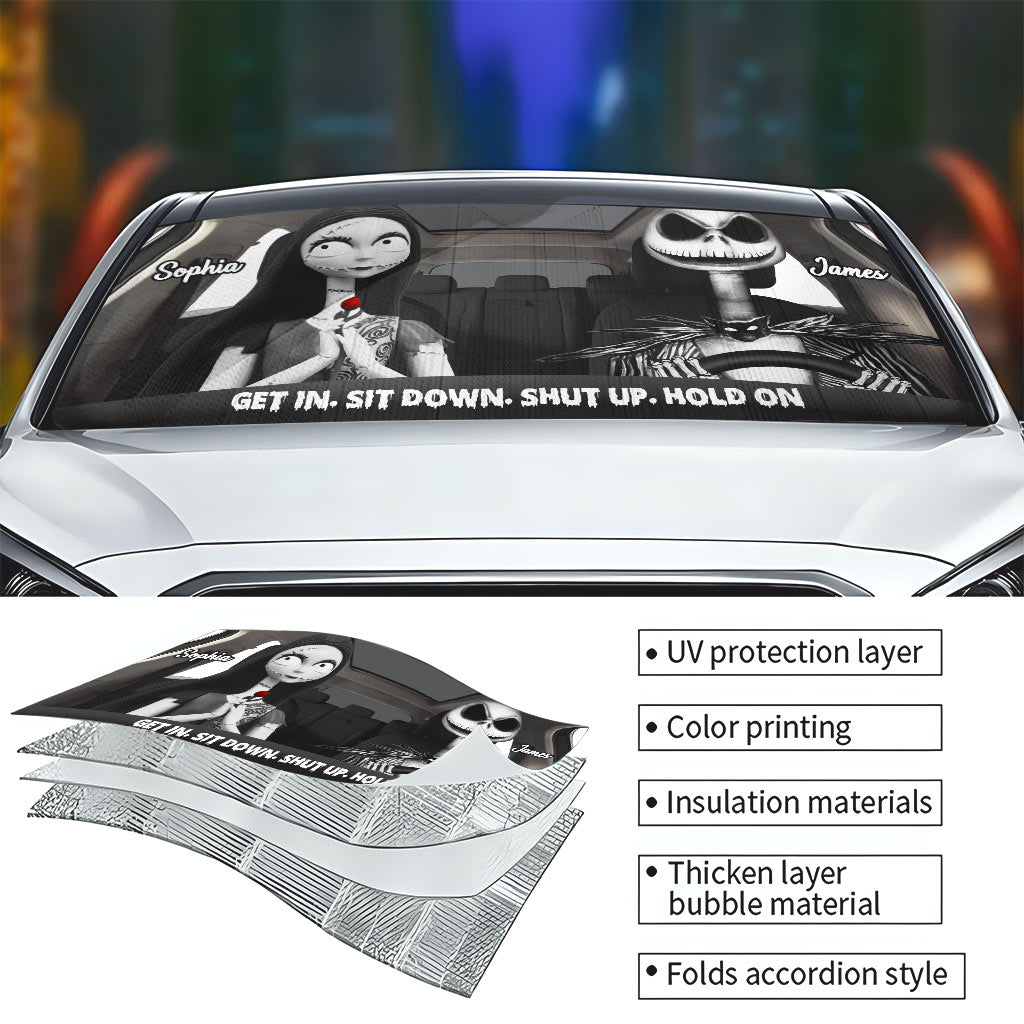 Personalized Nightmare Car Sunshade Custom Names Gift for Couple Car Sunshade GradoCreations