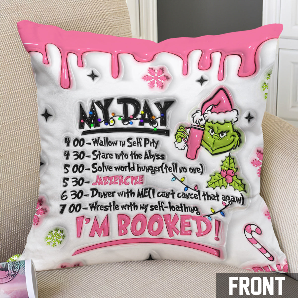 Personalized Grinch Christmas Throw Pillow with Custom Name Throw Pillow GradoCreations