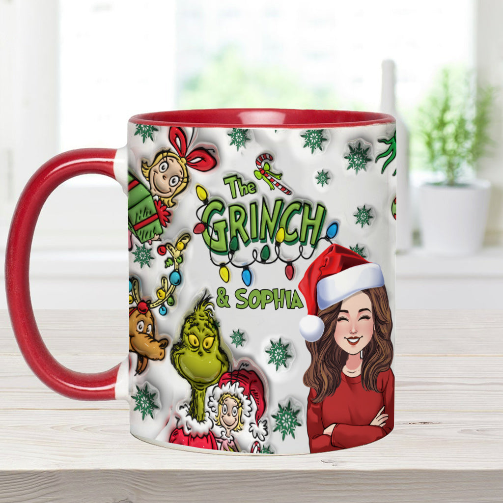 Personalized Accent Mug Custom Name Grinch Design Gift for Christmas Accent Mug GradoCreations