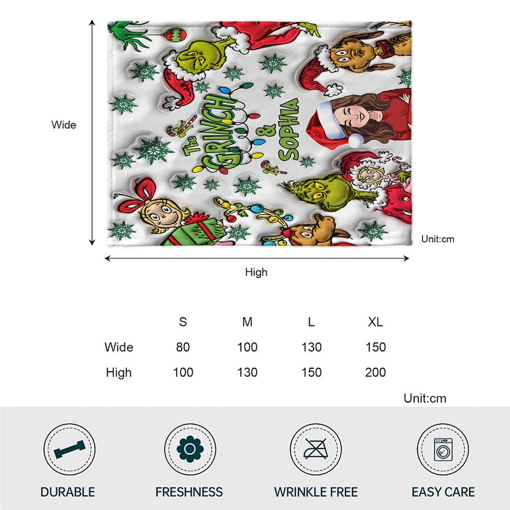 Personalized Grinch Christmas Blanket Custom Name Gift Blanket GradoCreations