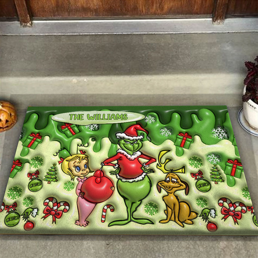 Personalized Grinch Christmas Doormat Custom Family Name Gift Doormat GradoCreations