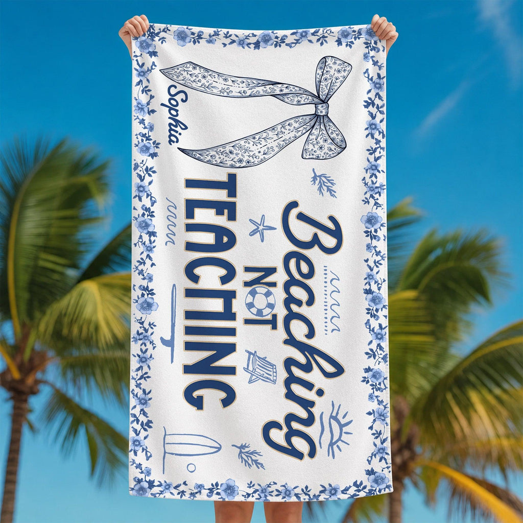 Personalized Floral Beach Towel with Name Gift for Teacher