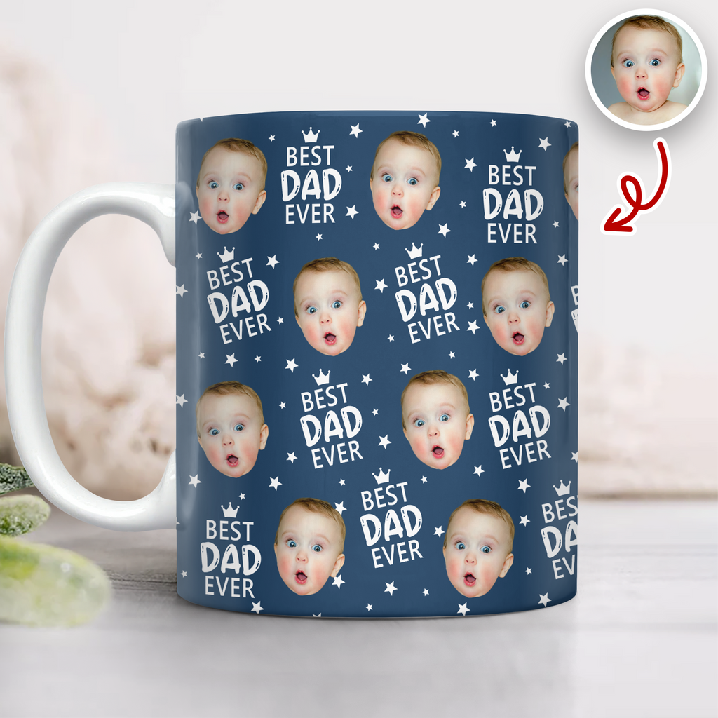 Personalized Best Dad Ever Coffee Mug Custom Photo Gift HN590 - edge to edge mug GradoCreations