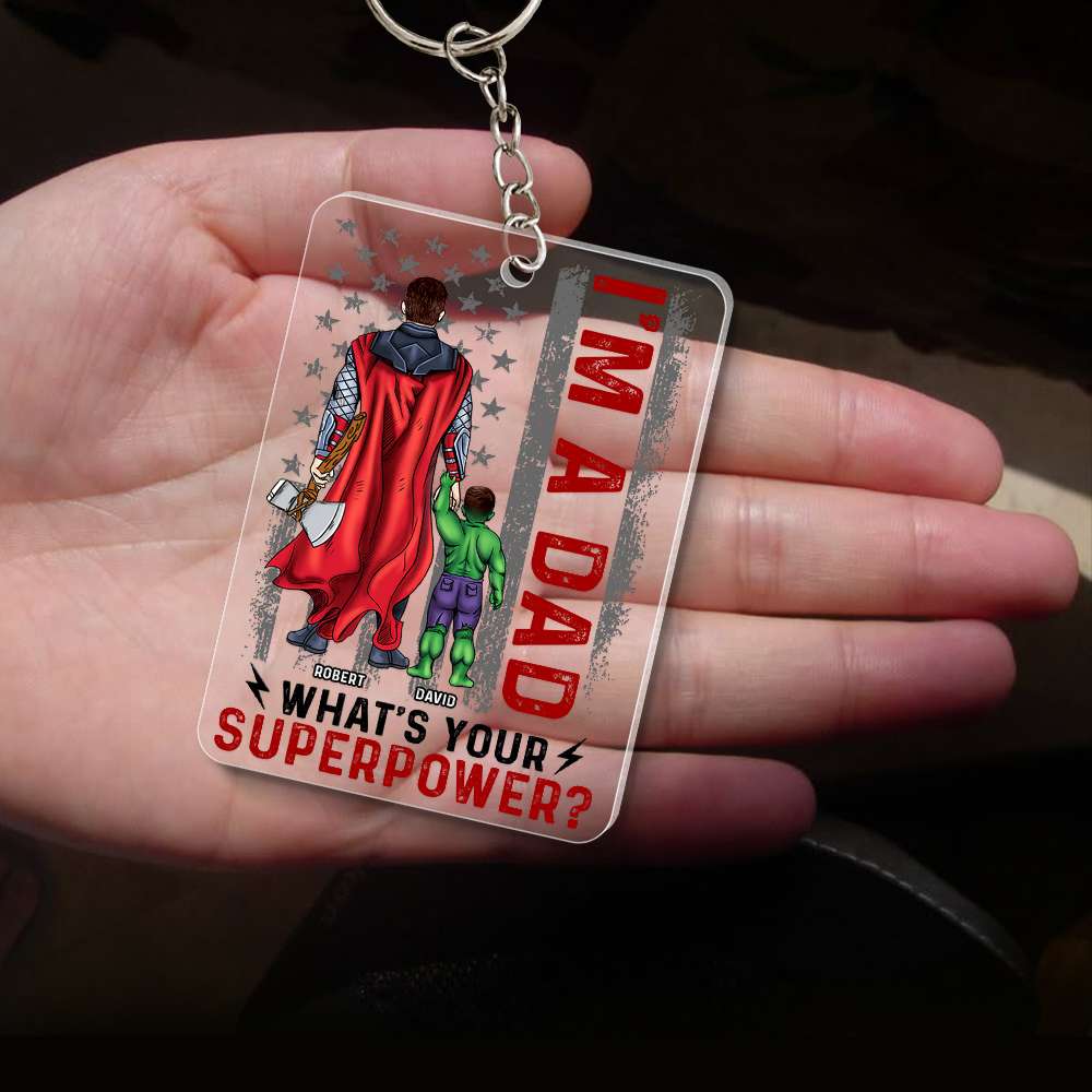 Personalized Superhero Acrylic Keychain Gift for Dad