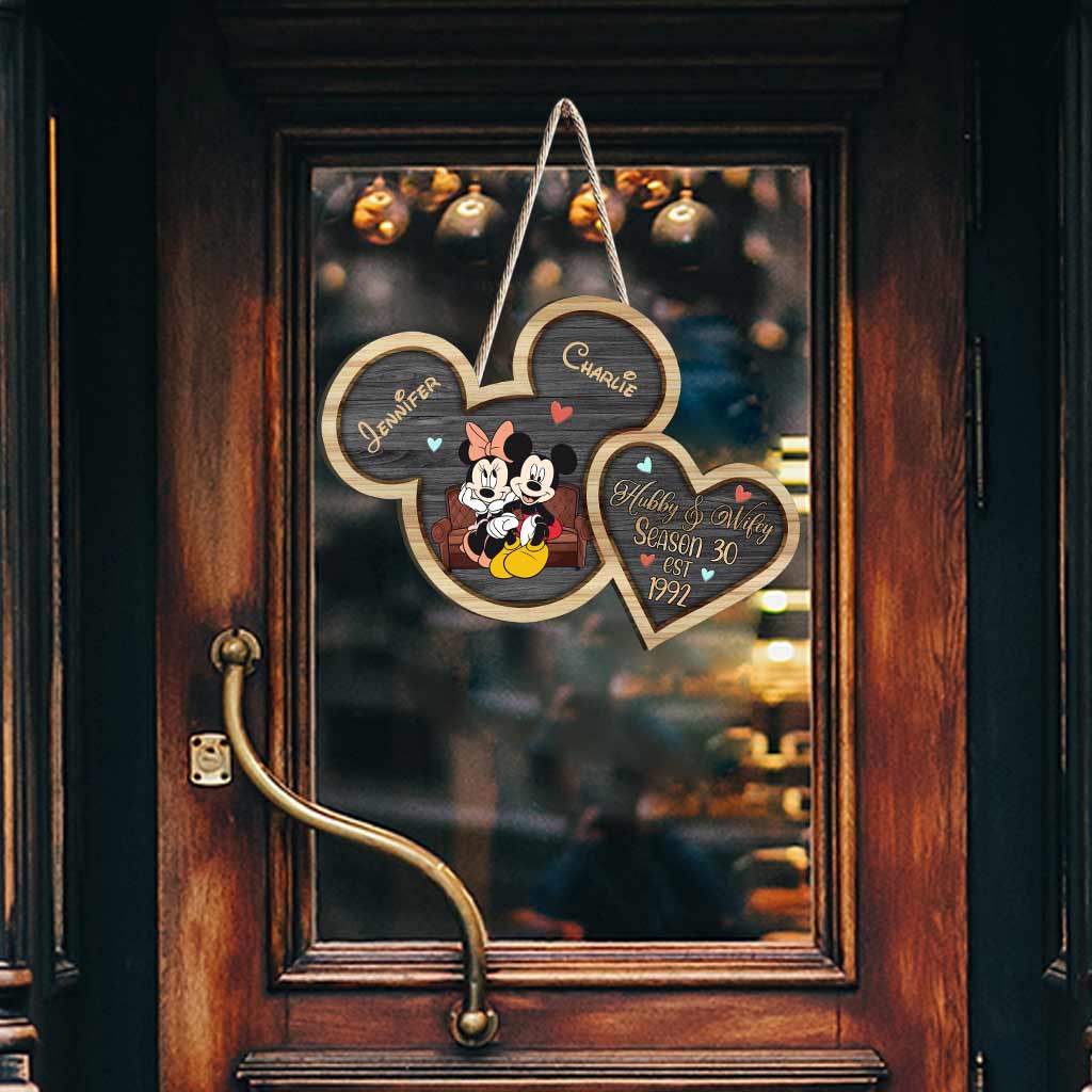 Personalized Mickey Mouse Couple Wood Sign Custom Family Name Wood Sign GradoCreations