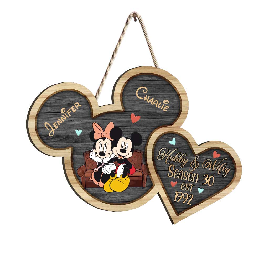 Personalized Mickey Mouse Couple Wood Sign Custom Family Name Wood Sign GradoCreations