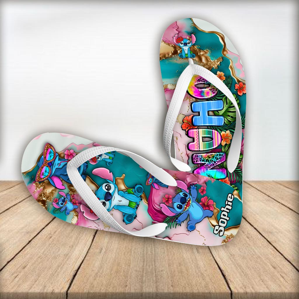 Personalized Tropical Ohana Flip Flops Custom Name Summer Gift Flip Flops GradoCreations