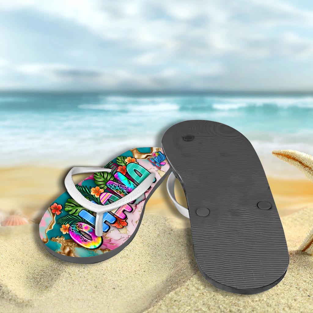 Personalized Tropical Ohana Flip Flops Custom Name Summer Gift Flip Flops GradoCreations