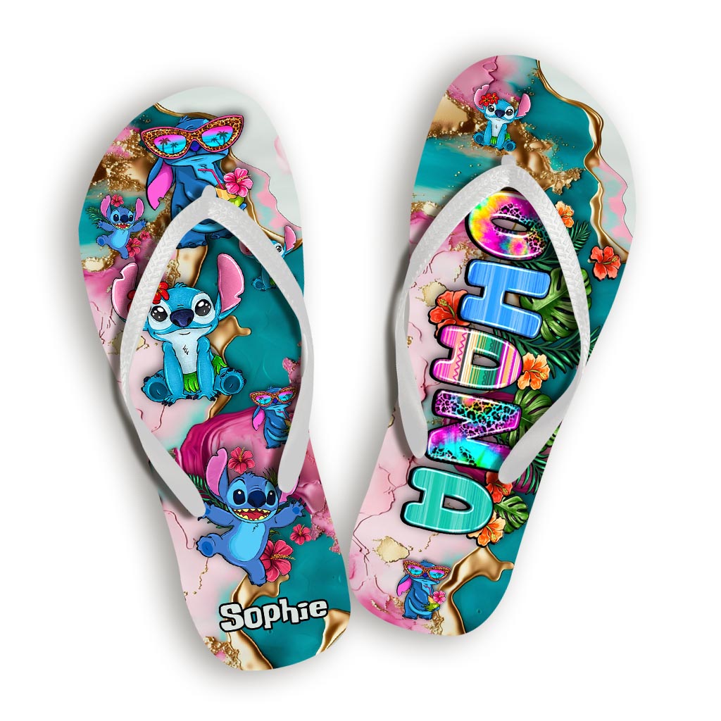 Personalized Tropical Ohana Flip Flops Custom Name Summer Gift Flip Flops GradoCreations