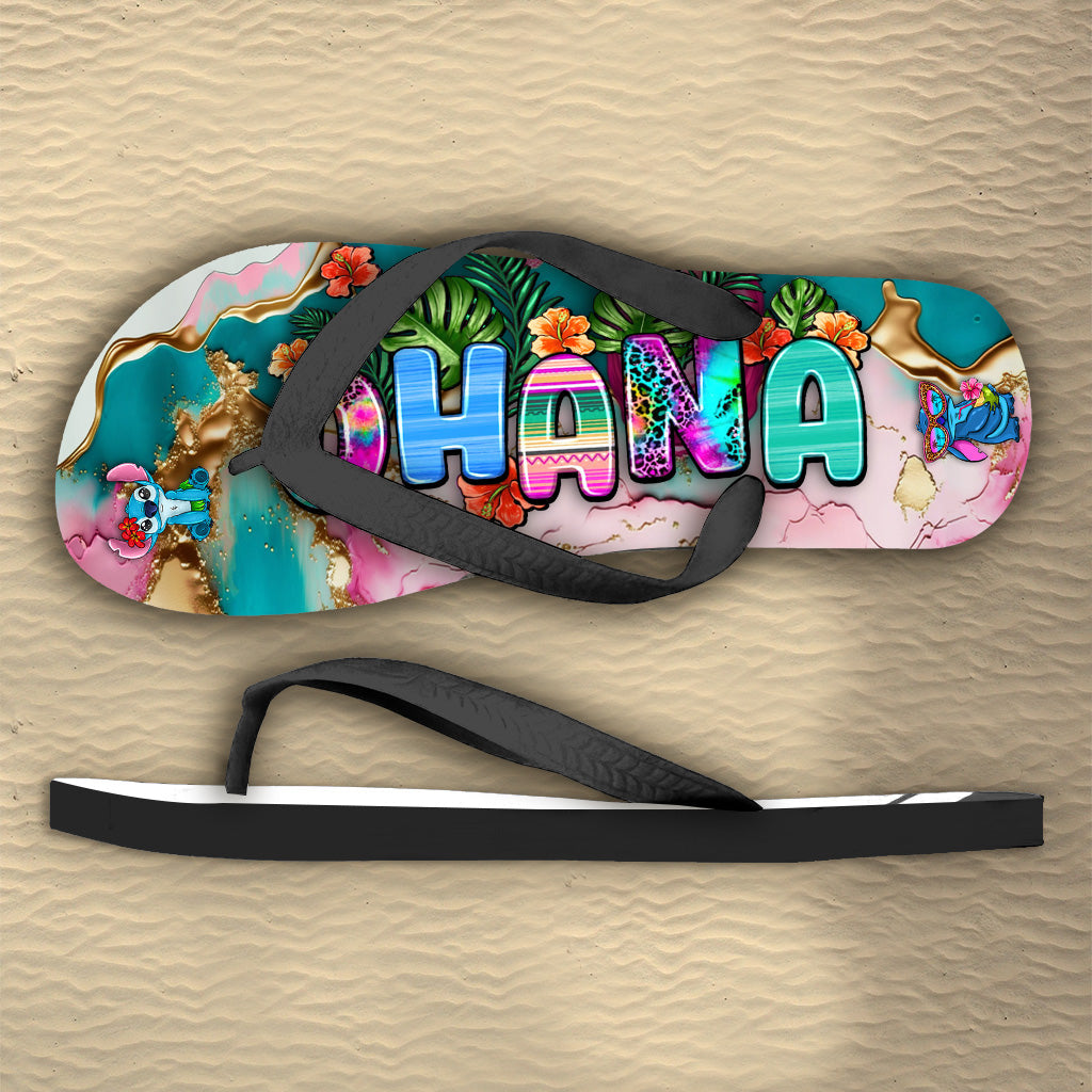 Personalized Tropical Ohana Flip Flops Custom Name Summer Gift Flip Flops GradoCreations