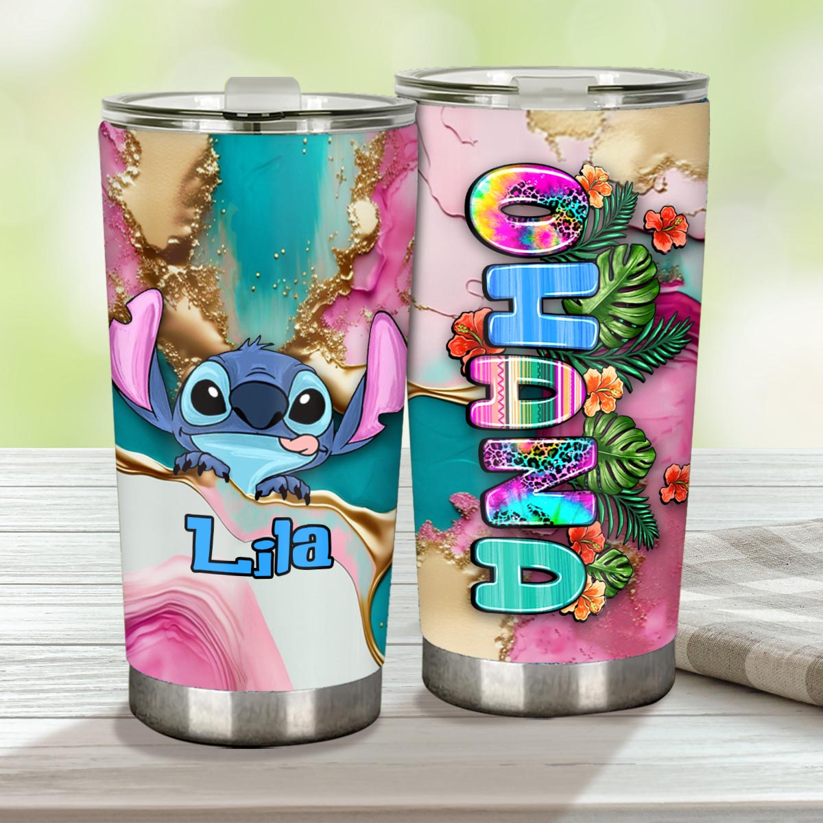 Personalized Tropical Leopard Tumbler Custom Name Gift for Summer Tumbler GradoCreations